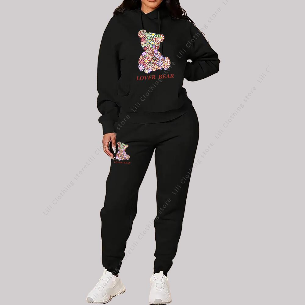 Ensembles pour femmes sweats à capuche pantalons tenues costume 2025 nouveaux vêtements de sport survêtement ours graphique lettre imprimer esthétique tendance dames survêtement