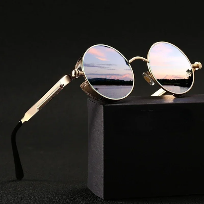 Lunettes de soleil steampunk classiques pour hommes et femmes, monture ronde en métal rétro, lunettes de soleil UV400