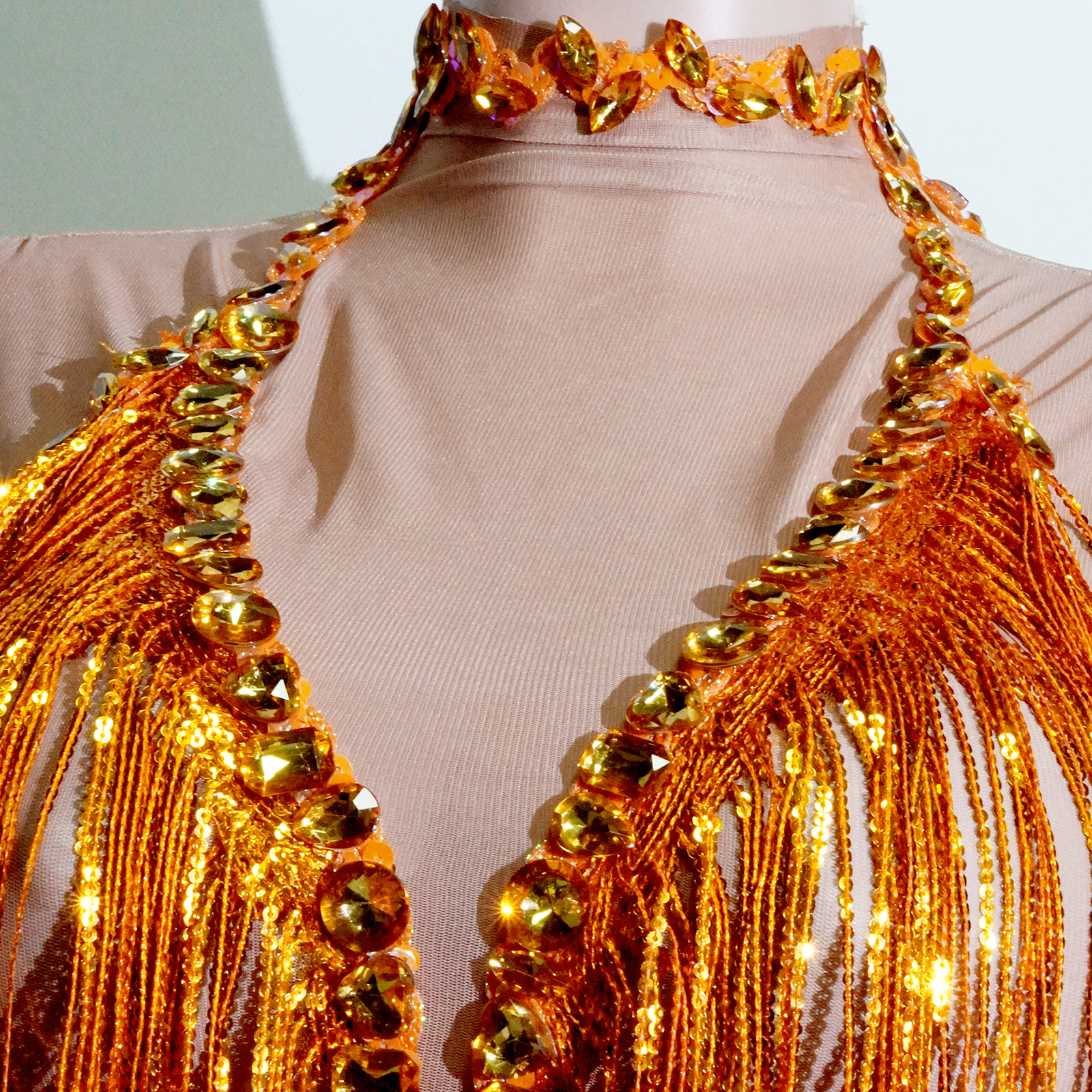 Jupe pour femme à franges, sequins et strass, en maille transparente, robe de soirée d'anniversaire, costume de danse latine, performance scénique, boîte de nuit, bar