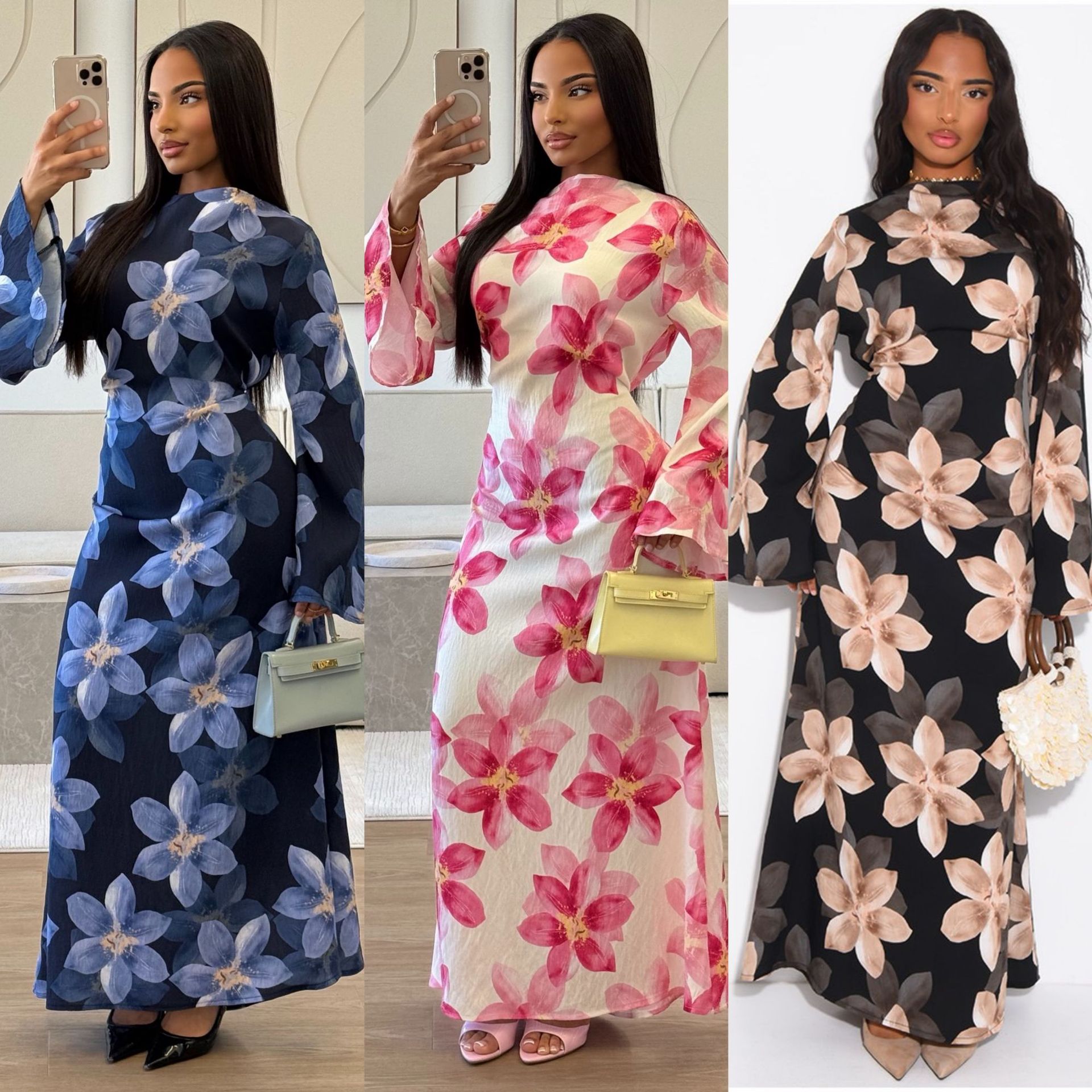 Robe Abaya pour femme Eid, Jalabiya musulmane à imprimé floral, Abayas à lacets, Kaftan arabe, longue robe, Ramadan, Maroc, Dubaï, Vestidos