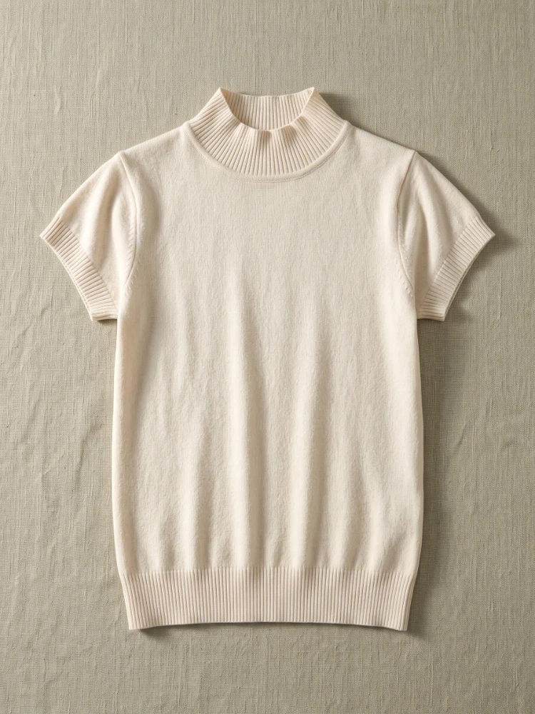T-shirts élégants coréens à col roulé pour femme, collection été-automne 2026 – Pulls décontractés et polyvalents de couleur unie, tendance
