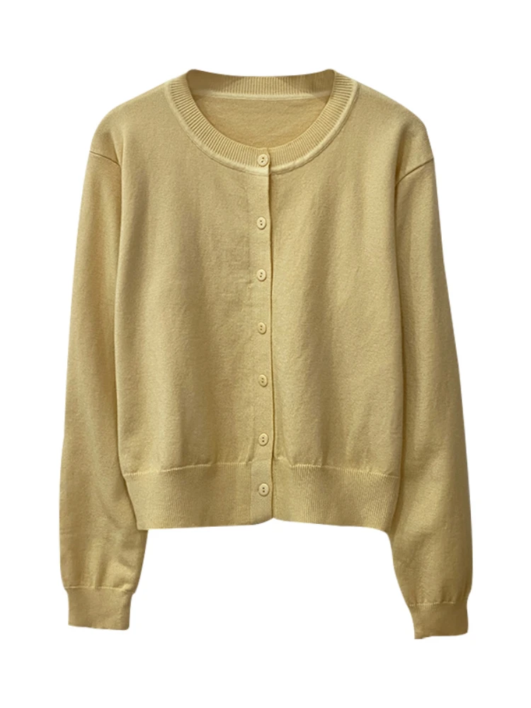 Cardigan à manches longues et col rond pour femme, tricot boutonné, simple boutonnage, printemps-automne, 2026