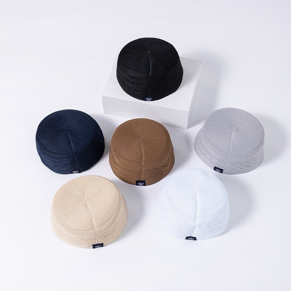 Nouveau chapeau ethnique en tricot crocheté, maille respirante, dessus plat, coton fin, chapeau islamique pour hommes