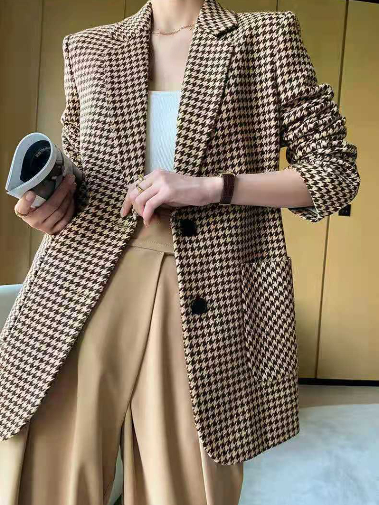 Blazer surdimensionné pour femme avec ceinture à carreaux, veste élégante pour femme, vêtements décontractés, mode coréenne, CombChic, automne, nouveau au bureau