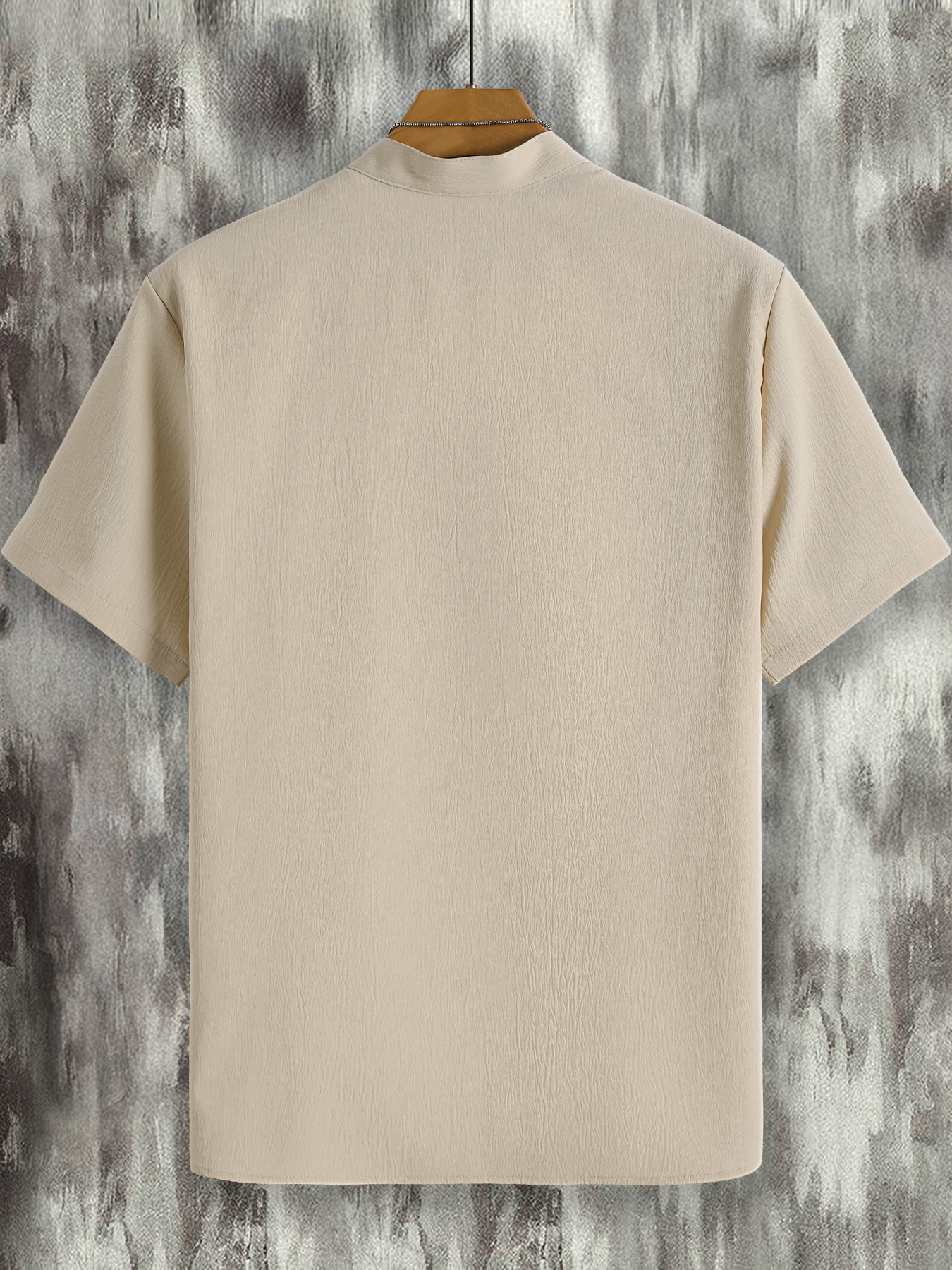 Chemise d'été décontractée et élégante pour homme, kaki texturée, à col montant et manches courtes, coupe ample