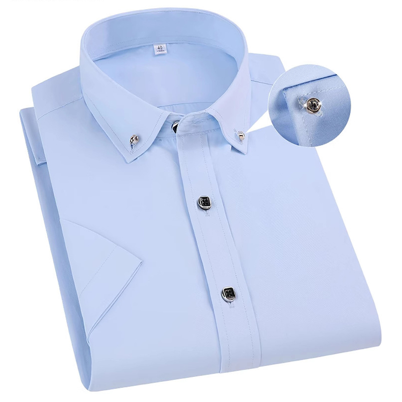 Offre spéciale mode hommes robe chemise formelle mince affaires classique basique diamant bouton Social chemise blanche à manches courtes hommes vêtements