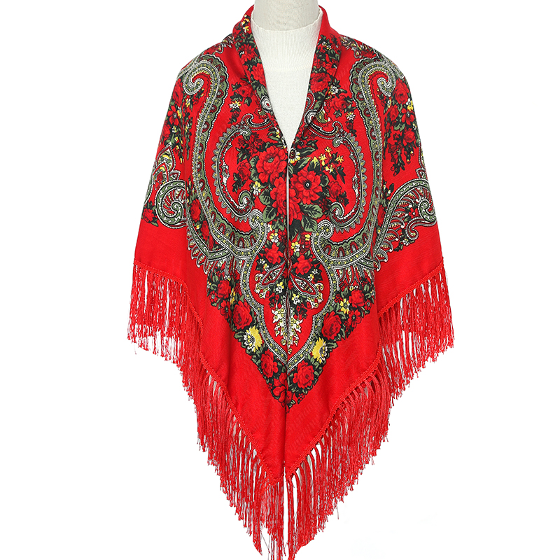 Écharpe carrée pour femme 51*51 pouces, châle rétro à franges, foulards en coton imprimé, hijab, écharpes russes ukrainiennes brodées, cape, bandana