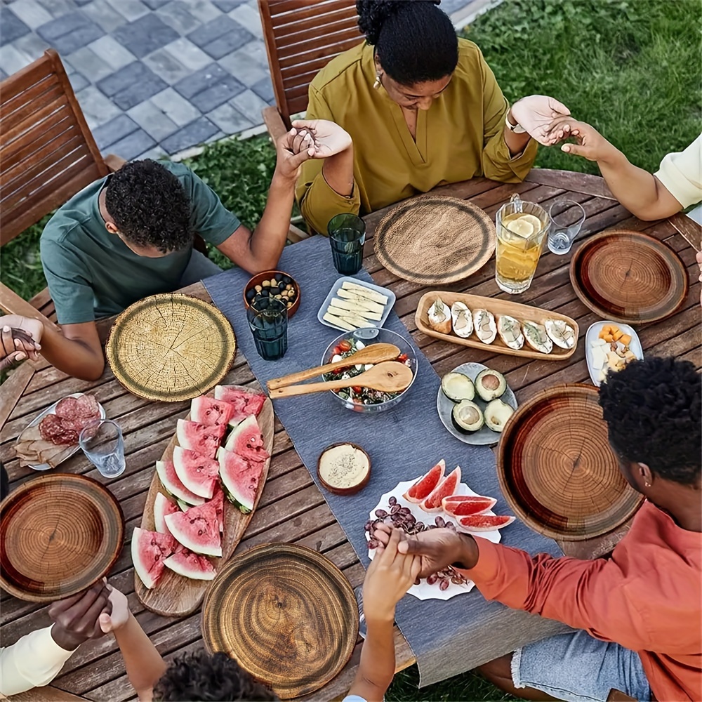 Assiette à manger jetable en grain de bois, assiette en papier épais imprimée, adaptée aux réunions de vacances et aux fournitures de fête