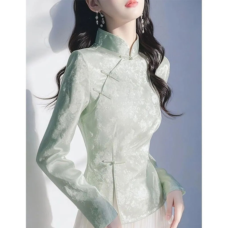 Chemisier femme 2025 printemps été haute qualité Unique belle dames chemise tempérament à manches longues style chinois dame hauts