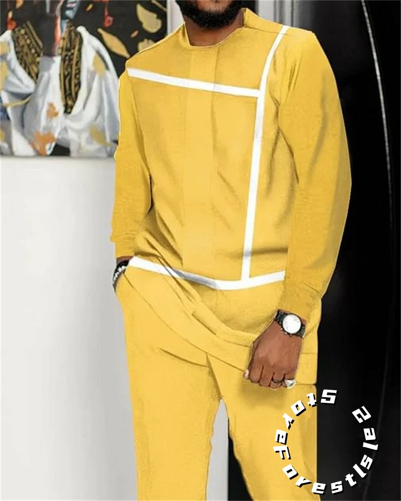 Ensemble de robe classique pour hommes, chemise à manches longues, tenue de marche décontractée, streetwear surdimensionné, FjOutfit, 2 pièces