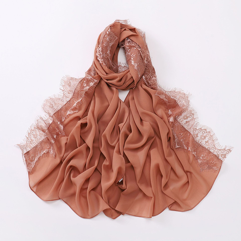 Mode musulmane Modal mousseline de soie Jersey Hijab pour les femmes plaine doux écharpe châles grande dentelle garniture foulard islamique Turban bandeau