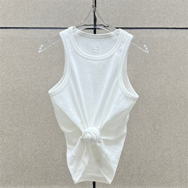 Femmes t-shirts nouveau torsadé fleur noué haut sans manches pour l'été 2025 élastique mince pur coton femmes gilet corset haut court