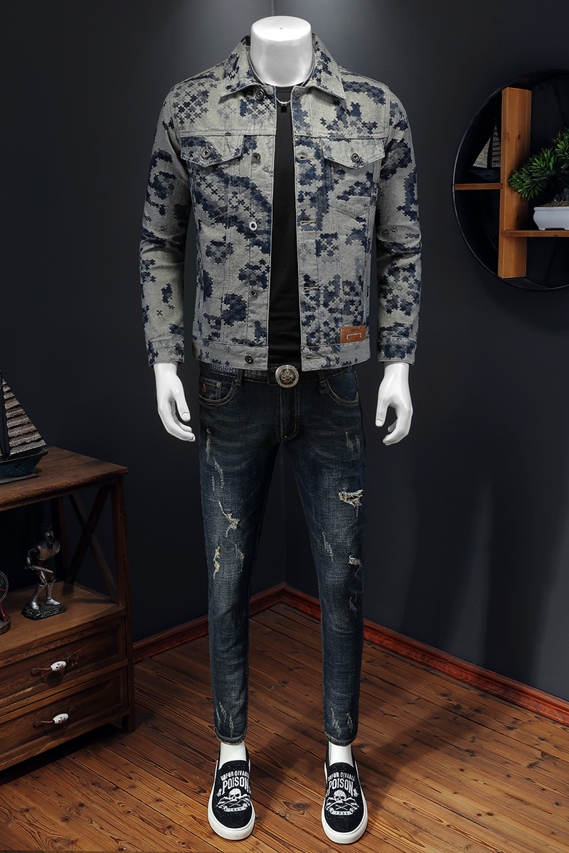 Veste en jean rétro pour hommes, vestes en jean décontractées, jacquard, social, hip-hop, streetwear, combinaison de cow-boy, marque de mode, printemps 2025