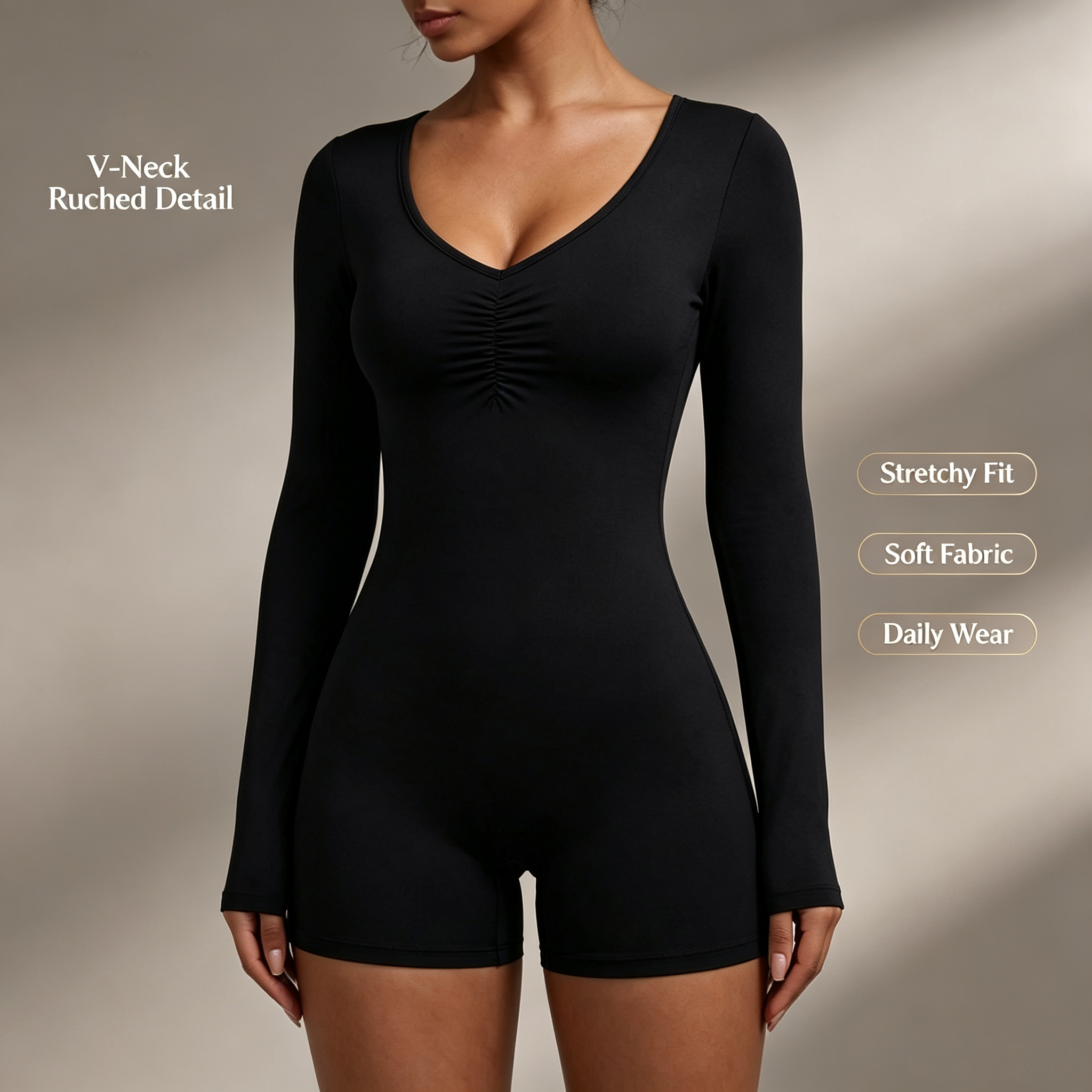 Combinaison Courte de Fitness pour Femme à Manches Longues, Combinaison d'Entraînement Sportive Une Pièce, Tenue de Sport, Combinaison de Gym, Survêtement Femme