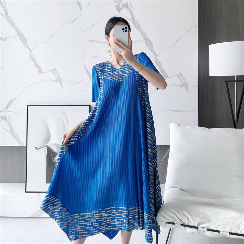 Robes longues printemps et automne vêtements grande taille a-ligne jupe longue plissée anneau imprimé mère robe femme ample haut de gamme robe