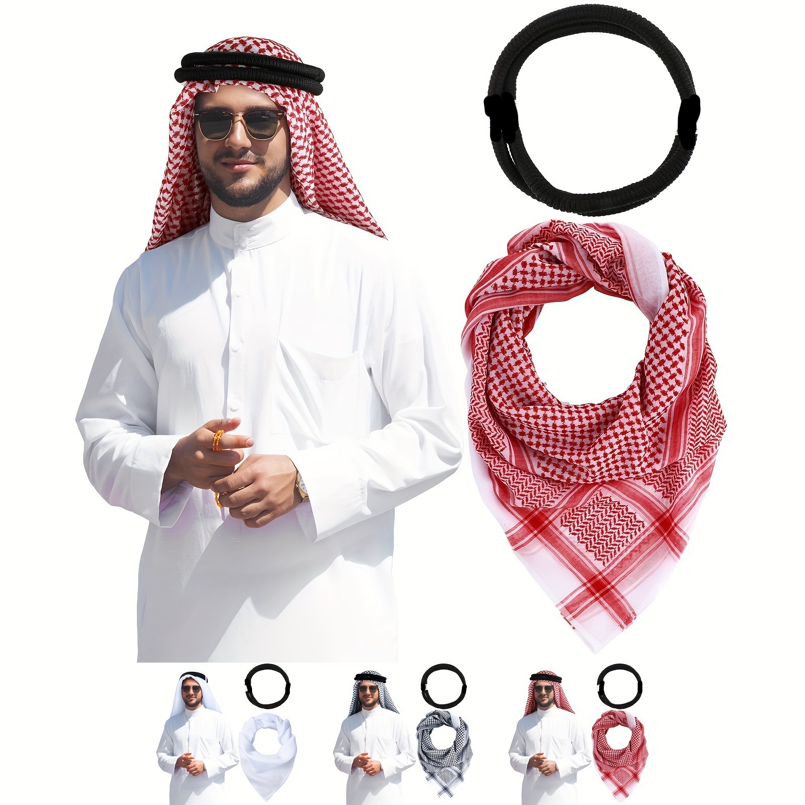 Foulard Shemagh Keffiyeh palestinien tactique du désert, respirant, multi-usage, avec pompons, pour le cyclisme, la randonnée, comme foulard arabe ou couvre-chef pour l'Aïd