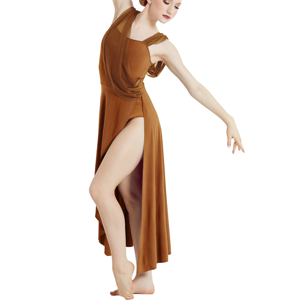 Costumes de danse lyrique pour femmes adultes, jupe longue fendue sur le côté, drapé asymétrique au dos, ballerine moderne, spectacle de danse sur scène