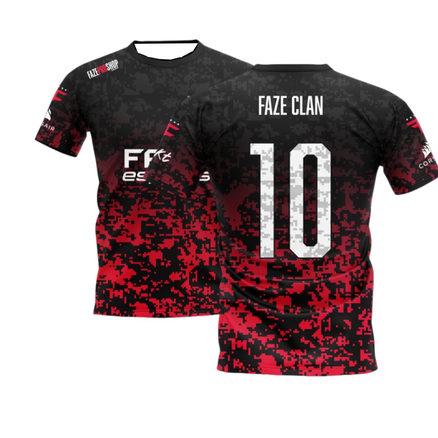 Nouveau maillot d'e-sport FaZe 2026, noir et rouge, camouflage numérique dégradé, manches courtes, uniforme d'équipe de jeu, impression 3D, vêtements de famille, Y2K