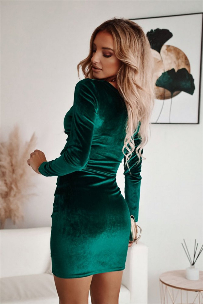 Robe de soirée élégante européenne pour femme, vêtement de mode, col en V, manches longues, velours, mini robe fourreau décontractée