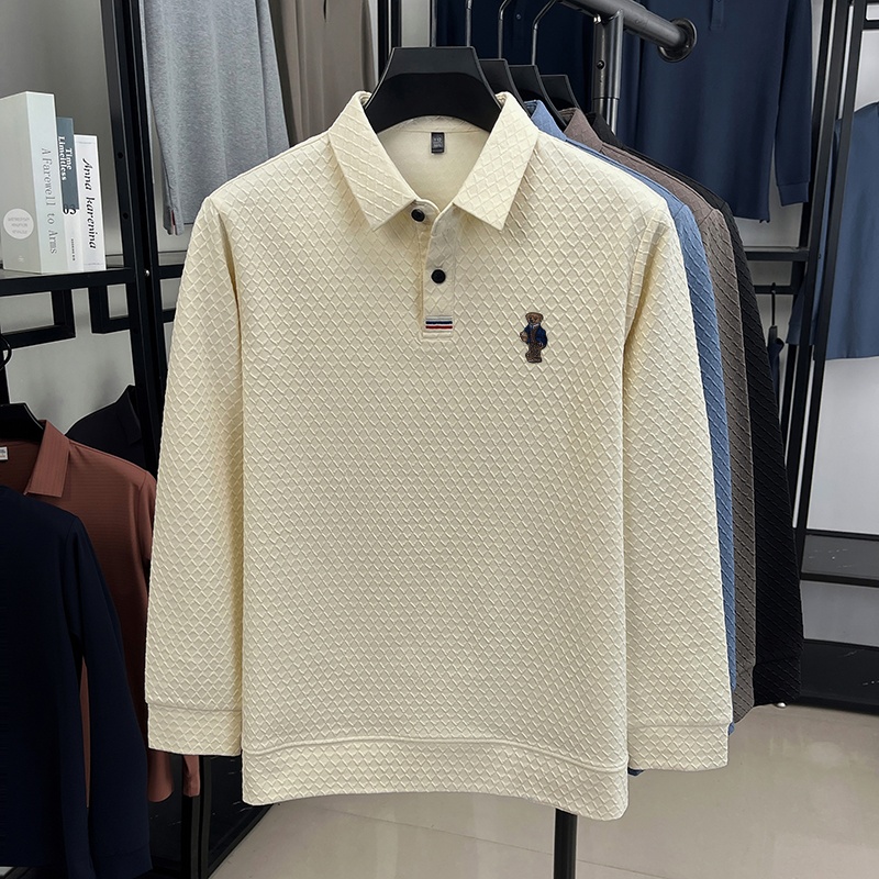Polo de luxe pour homme, nouvelle collection, haute qualité, manches longues, broderie jacquard, t-shirt à revers, mode affaires et loisirs, vêtements pour hommes