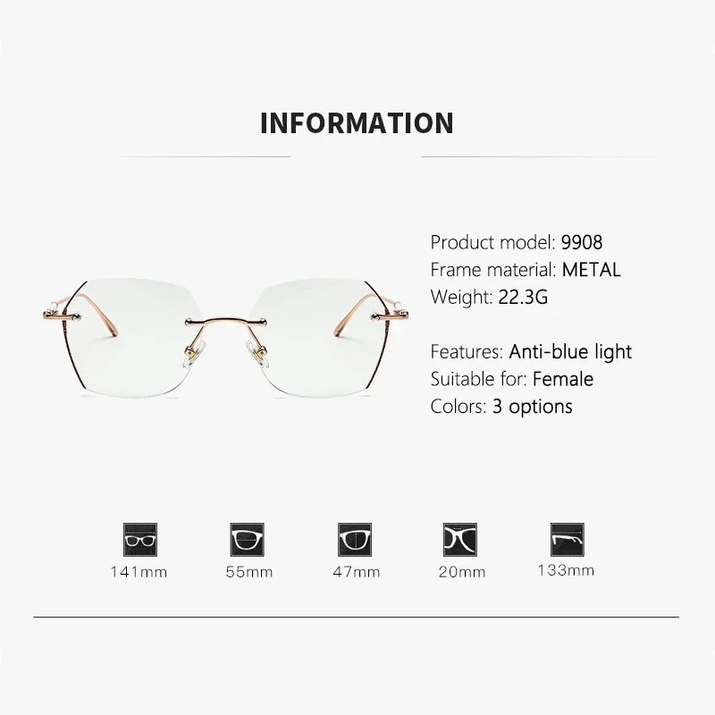 Lunettes d'été pour myopie photochromiques sans cadre, avec sensation neutre haut de gamme et luxueuses, Anti-lumière bleue, nouvelle collection