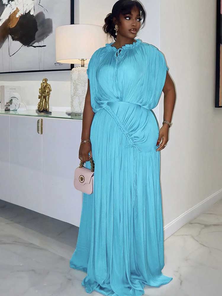 Robe longue d'été pour femme, drapée, taille haute, Chic, bleu ciel, droite, une pièce, décontractée, élégante, Maxi, pour soirée