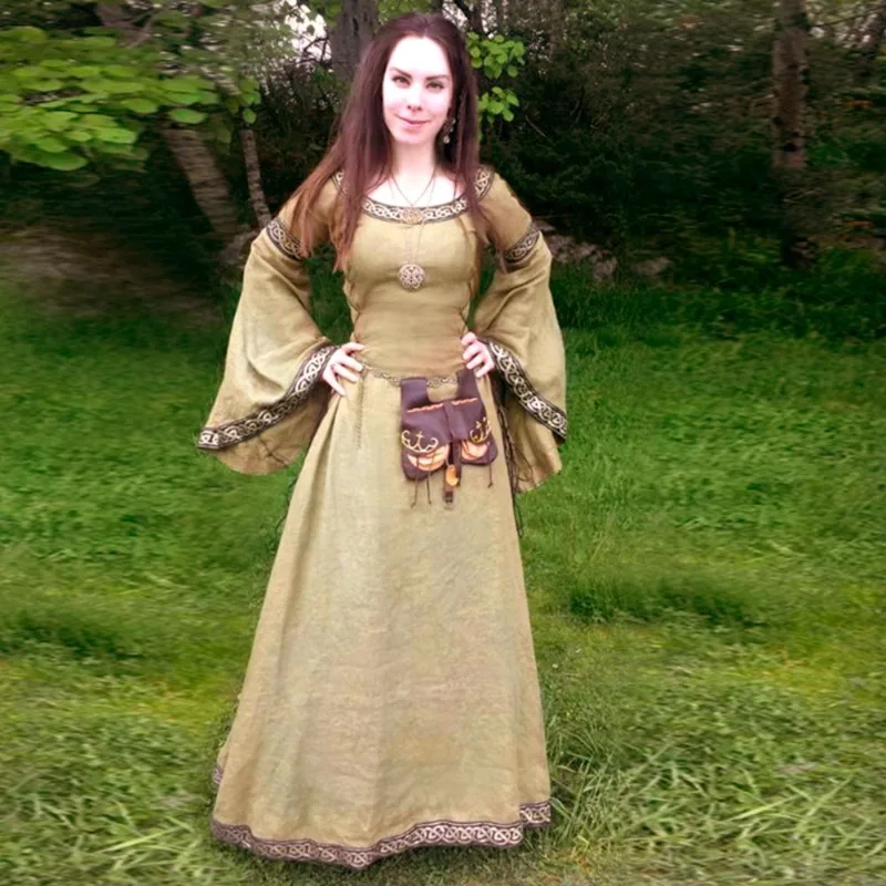 Robe médiévale Vintage celtique à manches longues pour femmes, longueur au sol, Renaissance gothique, Cosplay, Costume d'halloween