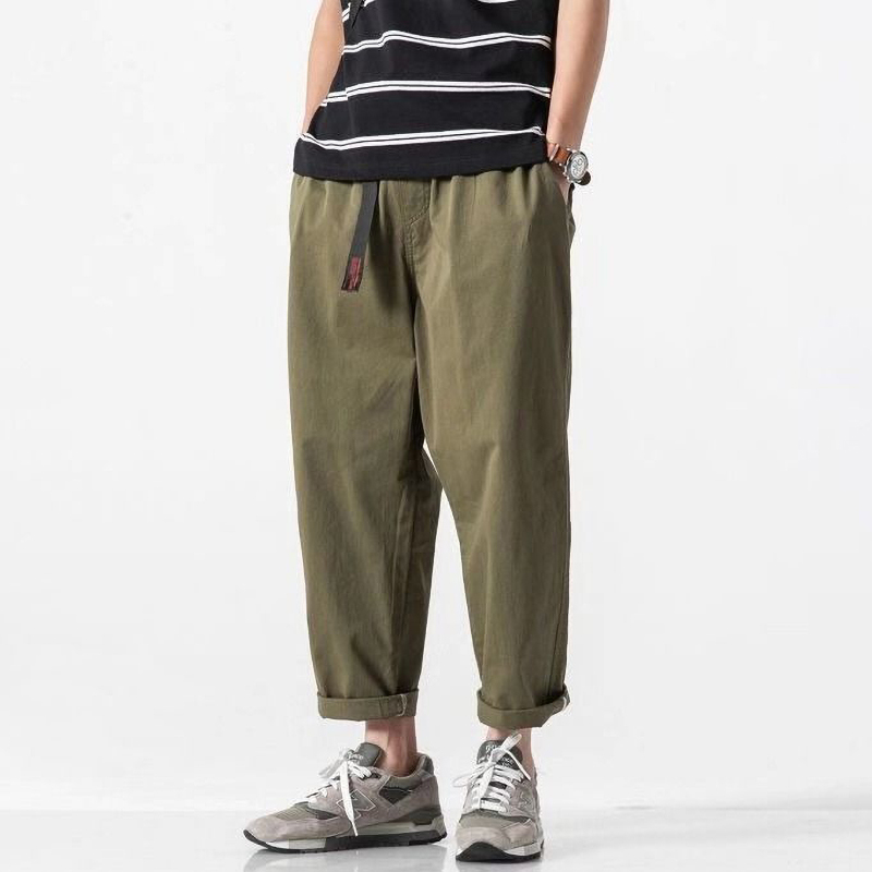 100% coton pantalon d'été décontracté avec ceinture hommes droit Baggy cheville longueur Cargo pantalon large jambe pantalons de survêtement mâle Streetwear