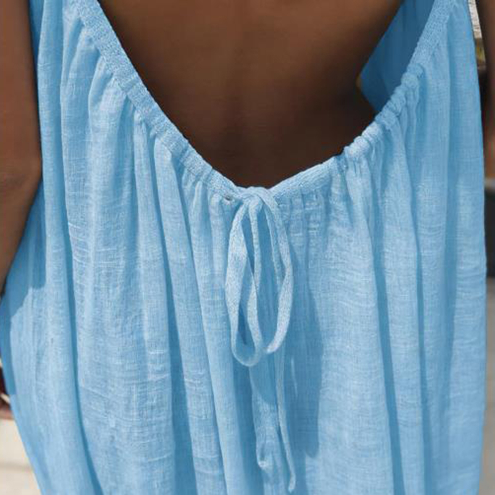 Robe décontractée sans manches à fines bretelles pour femme, couleur unie, dos nu, longue et ample, idéale pour la plage ou la détente estivale