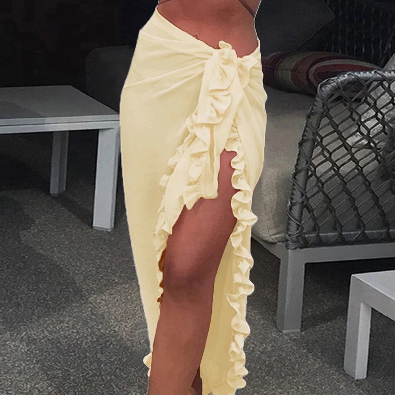 Robe de plage en mousseline de soie pour femmes, transparente, écharpe ronde, Industries ong, couleur unie, à volants, décontractée