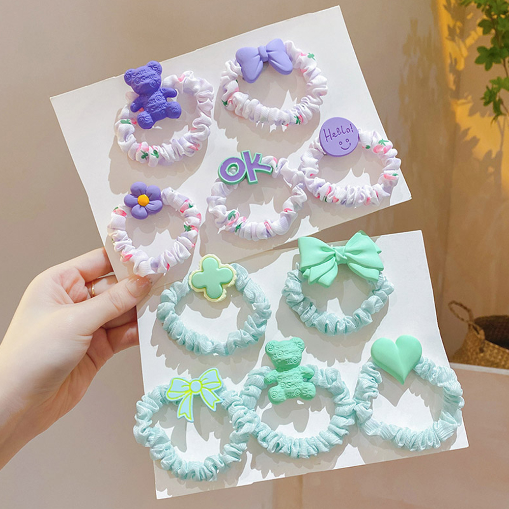 Chouchous en forme d'ours de dessin animé, 5 pièces/ensemble, breloques en forme de cœur, couleur bonbon, attaches en Satin, support queue de cheval, cordes pour cheveux, couvre-chef pour enfants filles