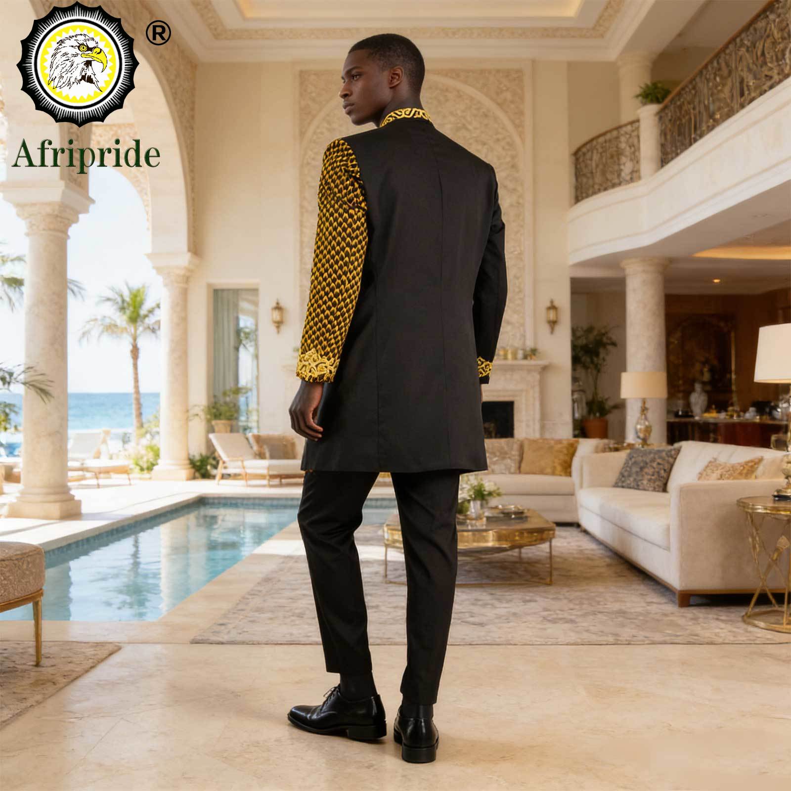Costumes africains pour hommes, ensemble Blazer et pantalon imprimé brodé, robe d'affaires avec foulard, fête de mariage, soirée A 2316023