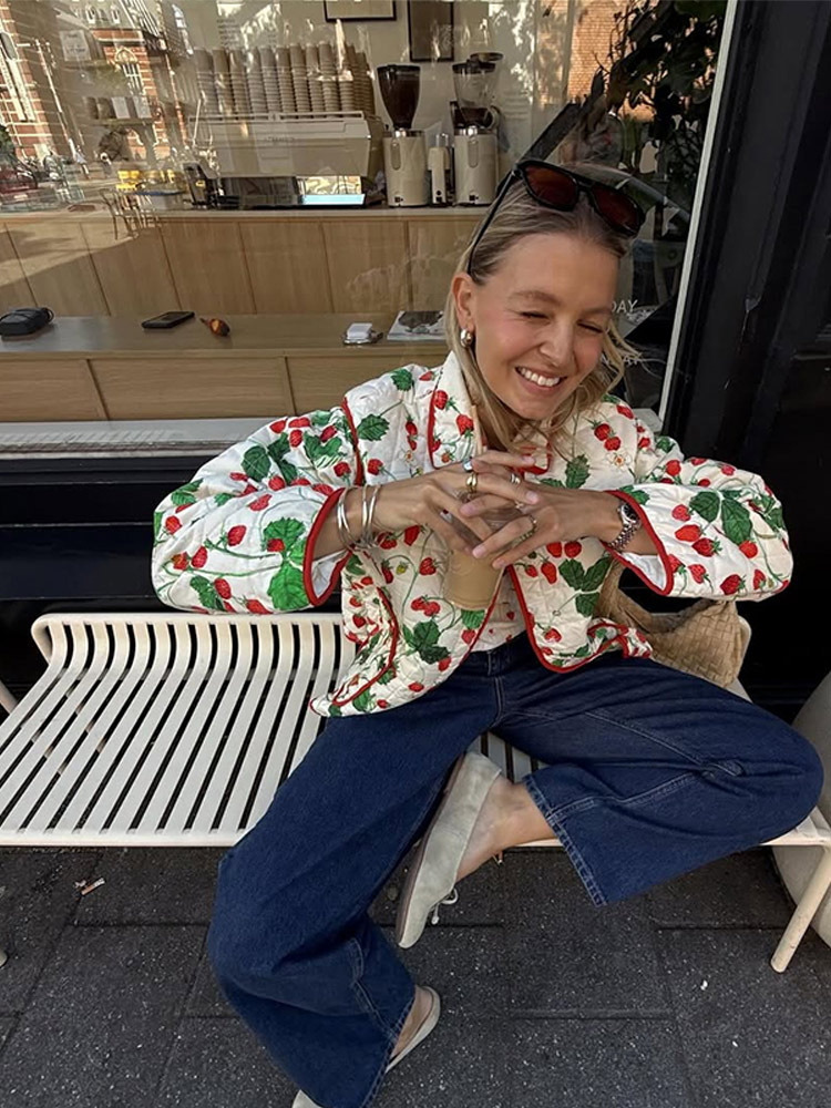 Veste en coton matelassé à panneaux imprimés à la mode pour femmes, manteau à manches longues avec poche à simple boutonnage, vêtements d'extérieur chauds d'automne et d'hiver 2025