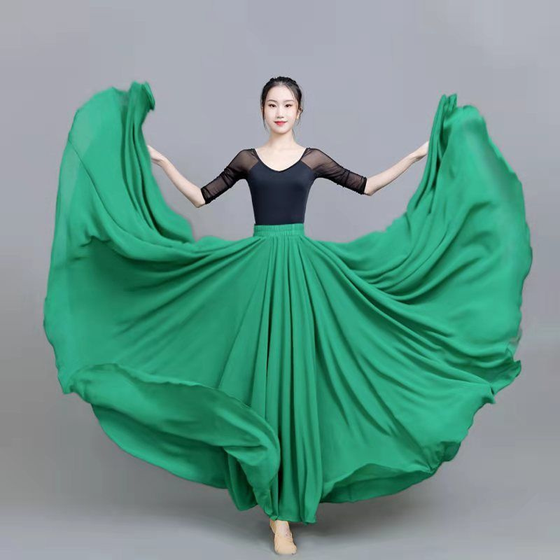 Jupe Double en mousseline de soie pour femmes, doublure pour spectacle sur scène, jupes à grand ourlet, danse carrée, taille élastique, jupes Maxi trapèze élégantes