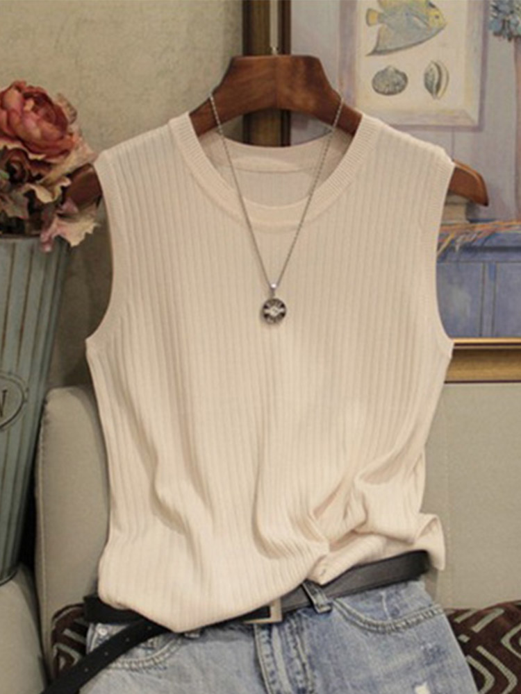 Gilets tricotés femmes haut col rond solide réservoir mode Femme sans manches décontracté mince hauts 2023 été tricot Femme chemise Gilet Femme