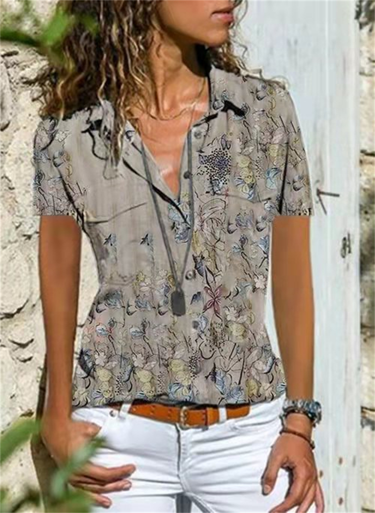 Chemise mode femme chemise décontractée à manches courtes femme blouse ample