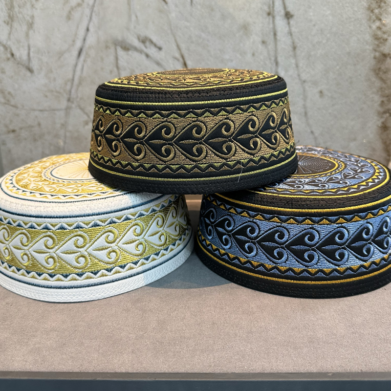 55-60 nouveaux hommes musulmans chapeau de prière coton broderie arabie saoudite chapeau islamique musulman Turban casquette juive hommes foulard vêtements