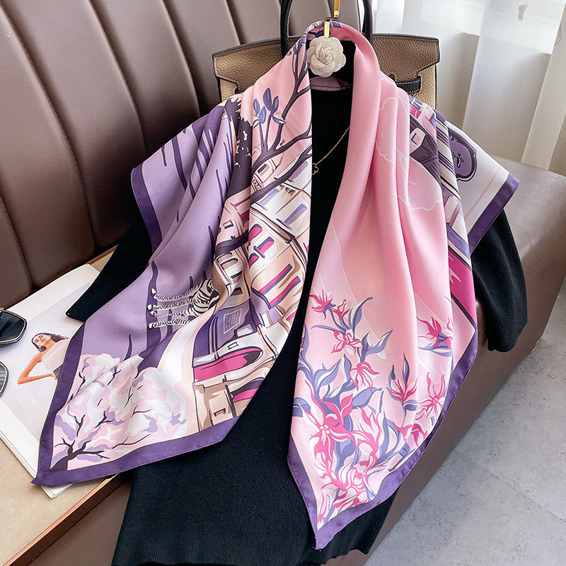 Foulard Carré de Marque de Luxe pour Femme, Design, Châle Rond 90cm, Imprimé Twill, Hijab, Bandeau de Sauna, Bandana, 2024