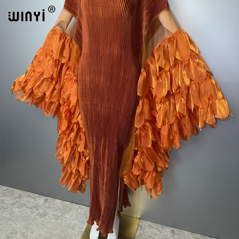 Robe de soirée longue WINYI, plissée, élastique, ajustée, style kaftan Abaya, couleur unie, pour femme musulmane, idéale pour la plage ou les fêtes de luxe à Dubaï