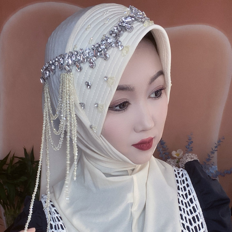 Foulard africain pour femmes, éponge à bord souple, pratique, couvre-tête avec pompon en diamant, perles de luxe, chapeau Hijab pour filles