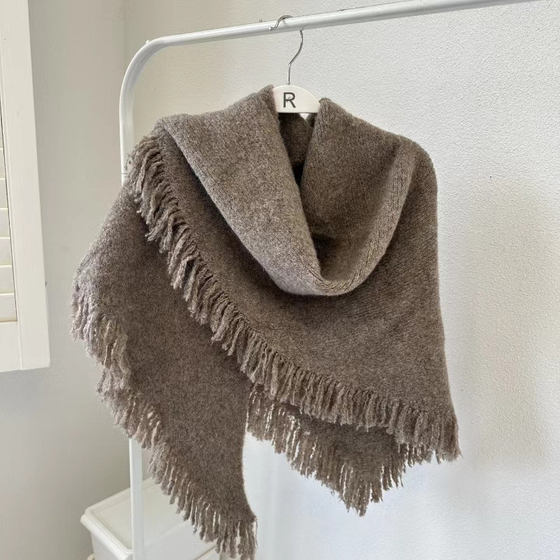 Écharpes chaudes d'hiver en laine mélangée pour femmes, couleur unie, grand châle Triangle de 175cm avec glands