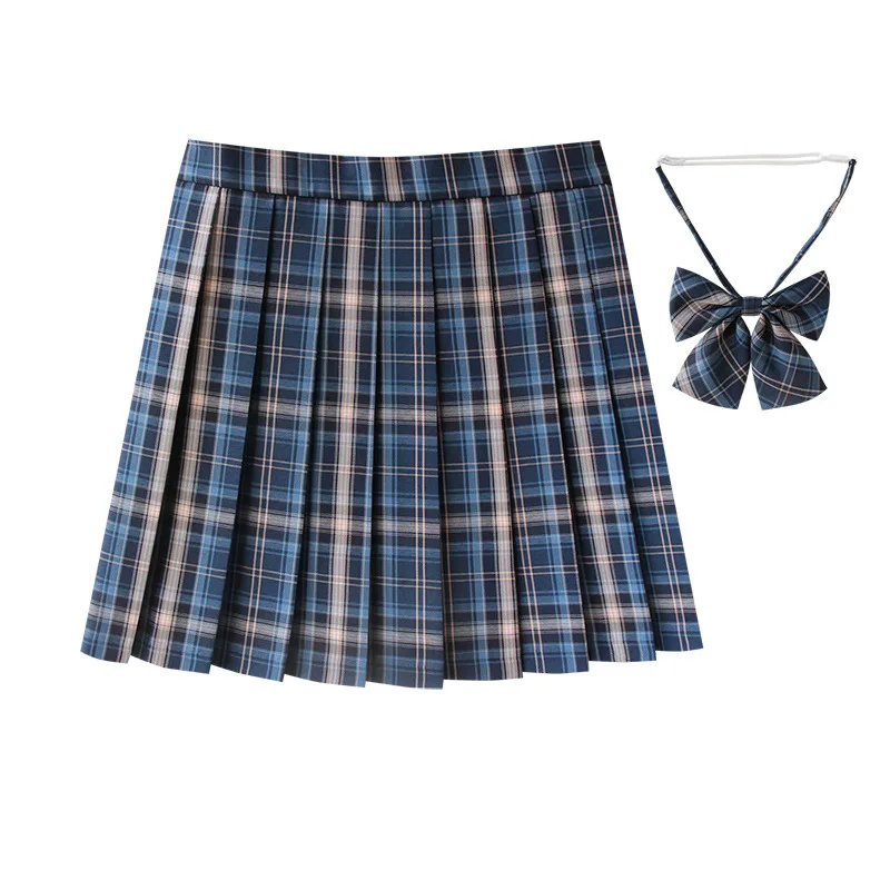 Jupe plissée à carreaux pour femmes, avec cravate, nœud papillon, Harajuku Preppy, Mini uniformes scolaires japonais, Jupe d'été Kawaii, XS-5XL