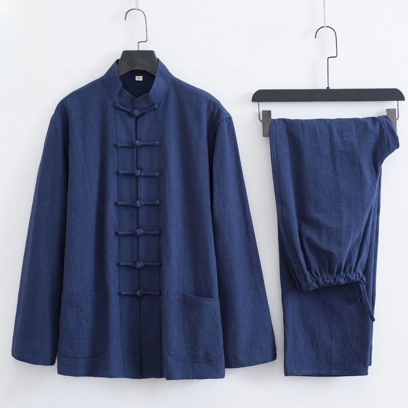 Nouvelle Collection Printemps-Automne : Veste Tang en Lin pour Homme, Manches Longues, Robe Longue Style Rétro Chinois, Vêtement Décontracté pour Homme