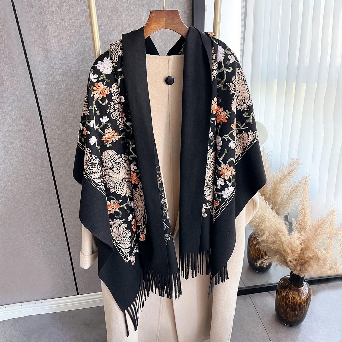 Écharpe chaude en cachemire pour femmes, couverture Pashmina brodée, châle épais, foulard Bufanda Echarpe Poncho, mode hiver