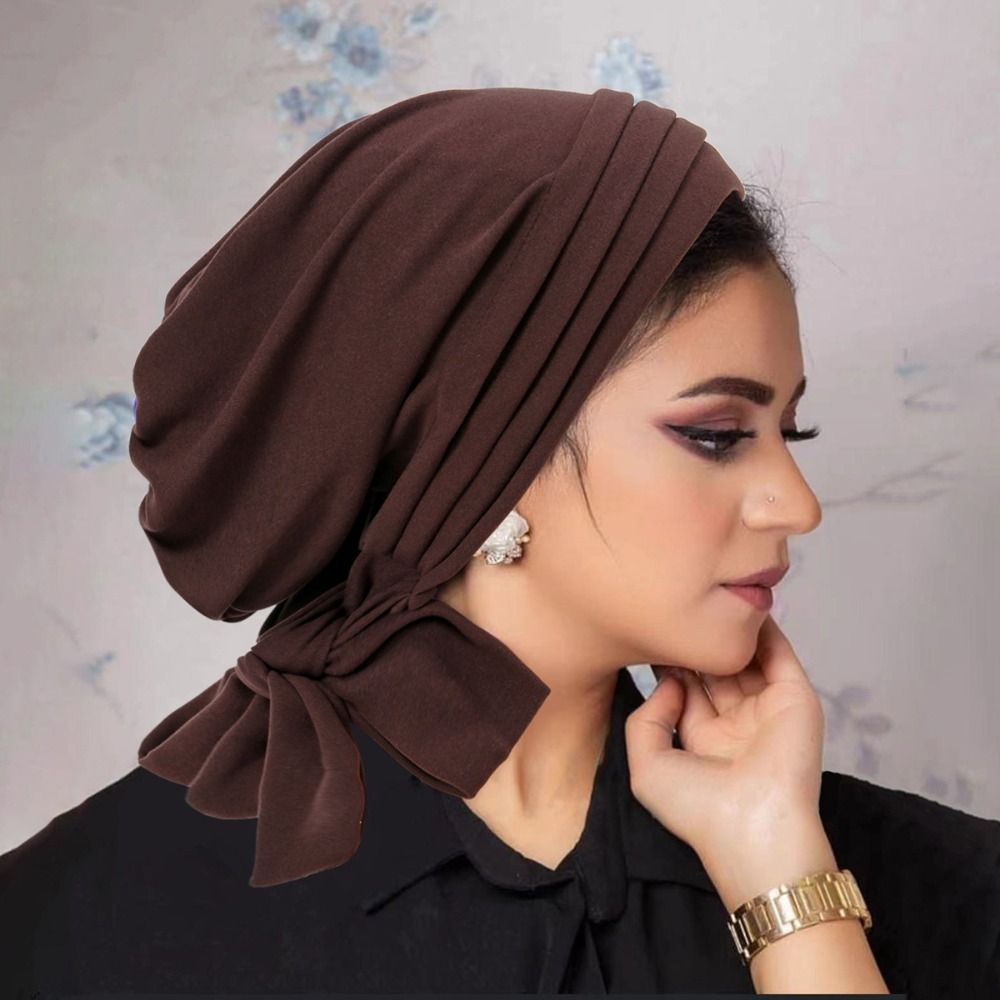 Nouveau Bonnet Hijab Pré-Noué pour Femmes Musulmanes, Turban à Volants Couleur Unie, Bonnet Chimio en Daim, Foulard Islamique pour la Tête (pour femmes atteintes de cancer)