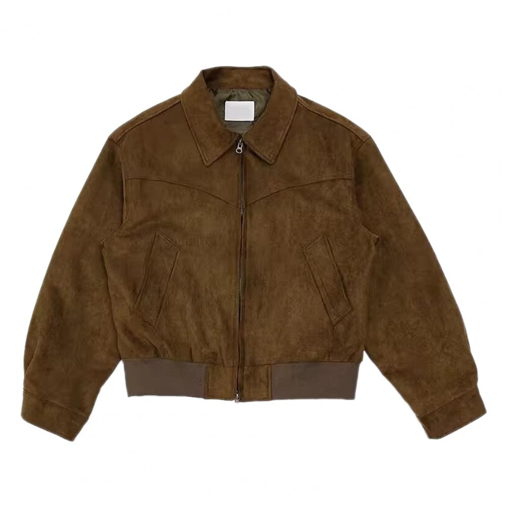 Veste zippée élégante pour hommes, veste à revers avec fermeture à glissière, poches latérales, couleur unie, vêtements d'extérieur pour Style court, manches longues