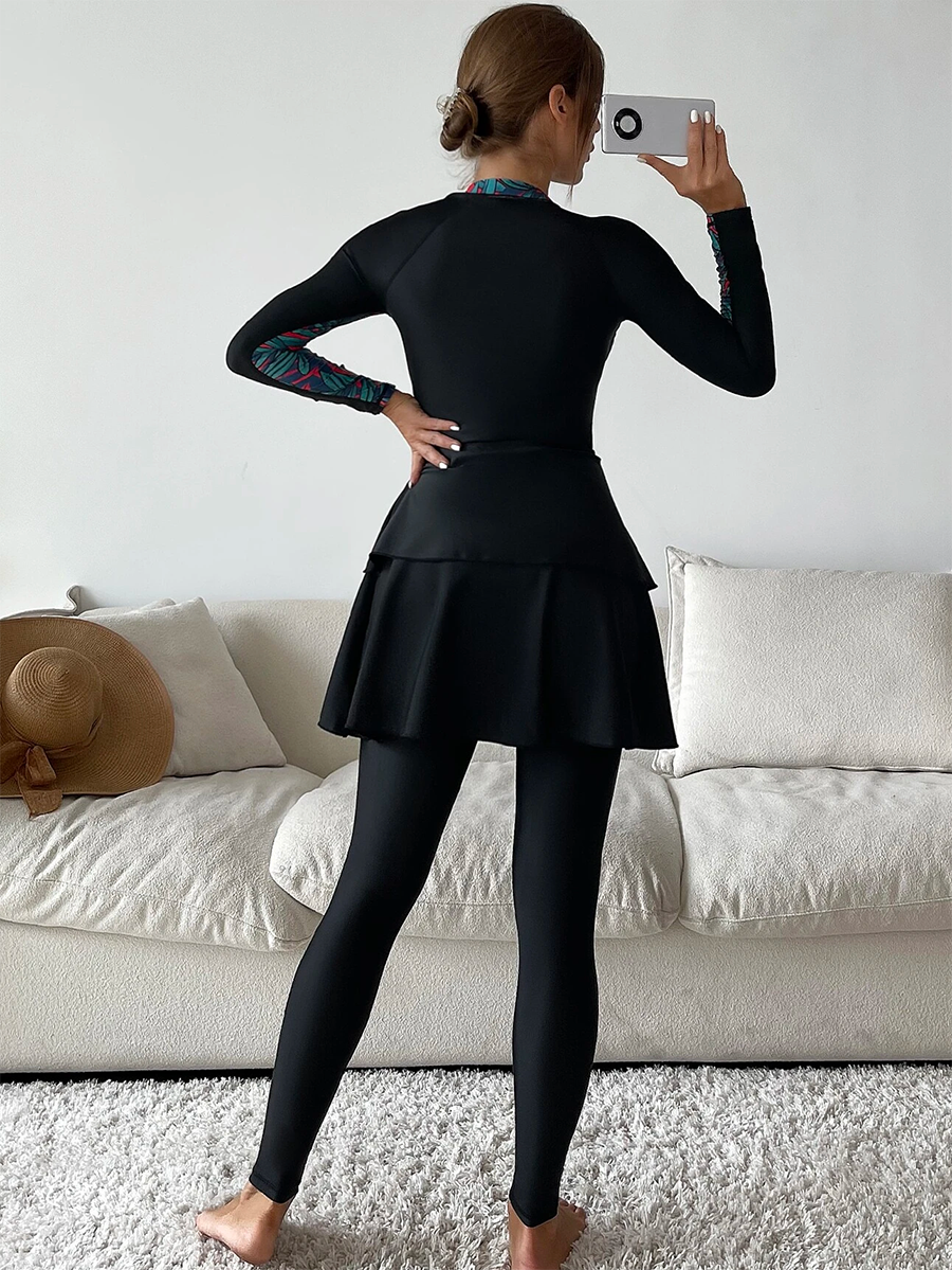 Burkini islamique à manches longues pour femmes, maillot de bain musulman, hijab, pantalon, haut léopard, modeste, ensemble de 3 pièces