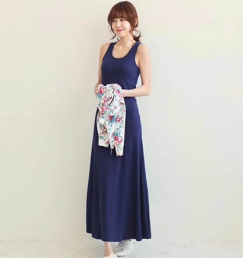 Nouvelle Robe Basique Femme 2026, Robe Longue Maxi Confortable en Coton Modal Doux, Robe de Plage Grande Taille, Noir Rouge Rose Violet