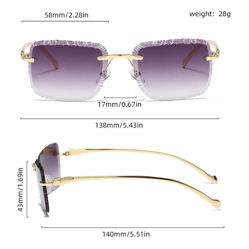 Lunettes de soleil carrées sans monture pour hommes, style vintage, dégradé, décontractées, pour femmes, tendance, design de marque de luxe, lunettes de soleil décoratives, UV400