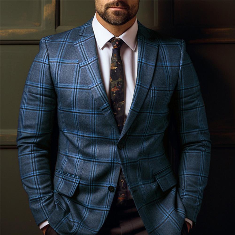 Veste de Costume Homme Formelle Style Business Coupe Slim Imprimé Carreaux Manches Longues Fermeture à Bouton Unique Longueur Moyenne Cardigan Droit Manteau de Travail